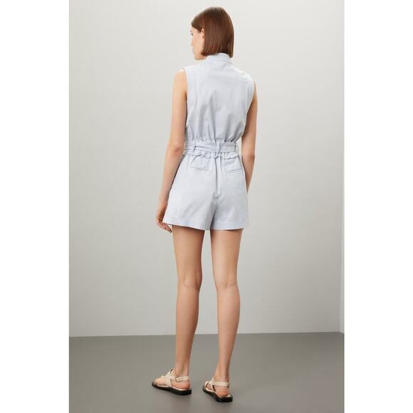 DEREK LAM x RTR Blue Light Cotton Sleeveless Tie Waist Romper Size 36 - Picture 3 of 14
